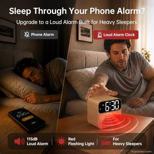 auroracalm extra loud alarm clock for heavy sleepers shown in use