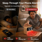 auroracalm extra loud alarm clock for heavy sleepers shown in use