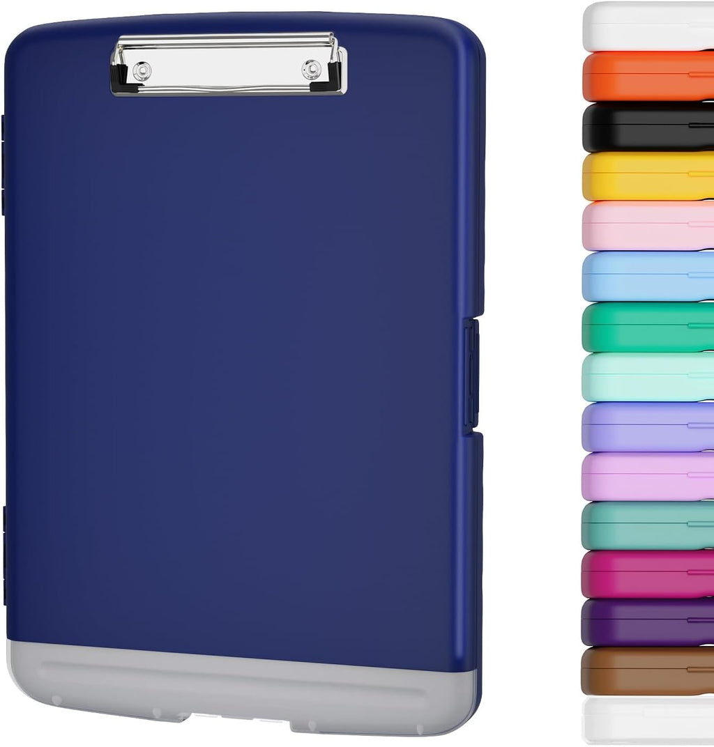 Piasoenc Clipboard with Storage, 8.5 x 11 Clip Board with Pen Holder,Blue | High Capacity, Heavy Duty Plastic Organization Box for A4 Legal Paper Folder, Folio & Side-Opening Nurses, Teachers, Student