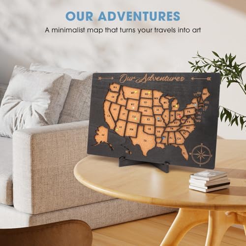 Luoyadee USA Cork Board Travel Map with 100 Push Pins & Display Stand
