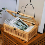 extra large rattan decorative box with lid, glass showing dimensions
