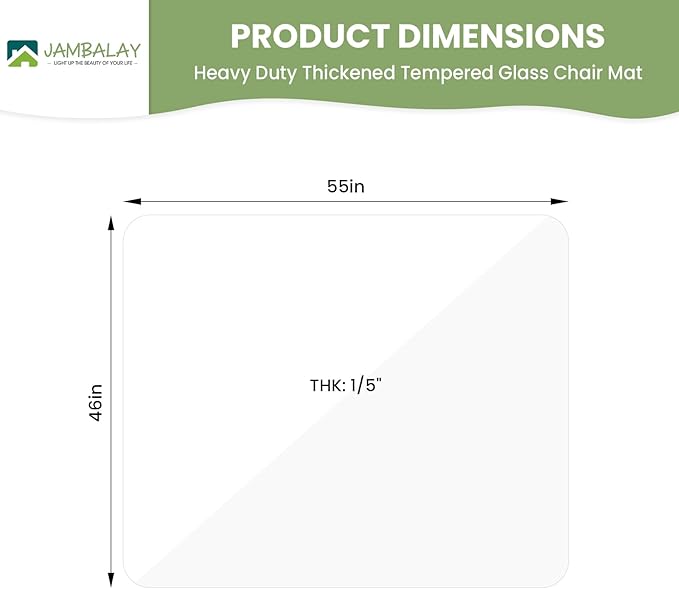 JAMBALAY 55″×46″ Tempered Glass Chair Mat, Heavy Duty Glass Office Floor Mat - Image 2