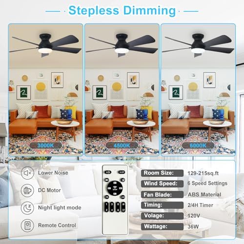 depuley modern ceiling fan with light: 42-inch black, side view
