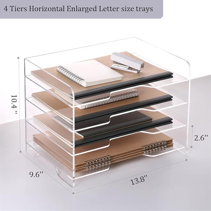 HeZone Acrylic Desk Organizer, 4 Tier Paper Tray, Office Accessories - Image 8