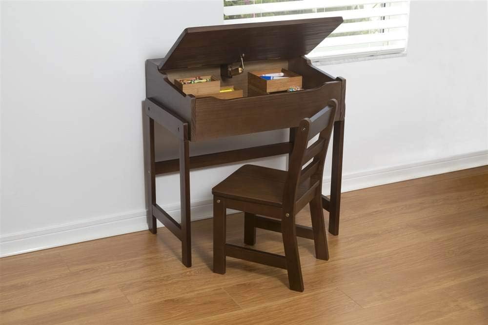 Lipper International Child's Slanted Top Desk & Chair, Walnut Finish, 25 1/2" x 16" x 26"