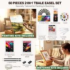 60 pieces beechwood tabletop easel set for painting shown in use