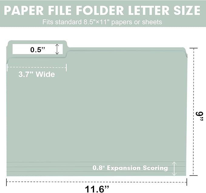 File Folder, RAZCC 100 Pack Colored File Folders, 1/3 Cut Tab File Folder - Image 2