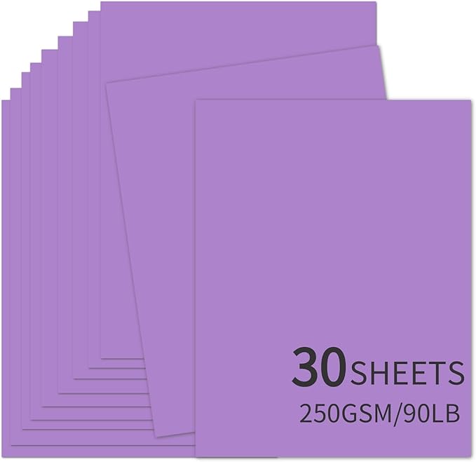 30 Sheets Purple Cardstock 8.5'' x 11'', 250gsm/90lb Heavyweight Cover by Bazyrock