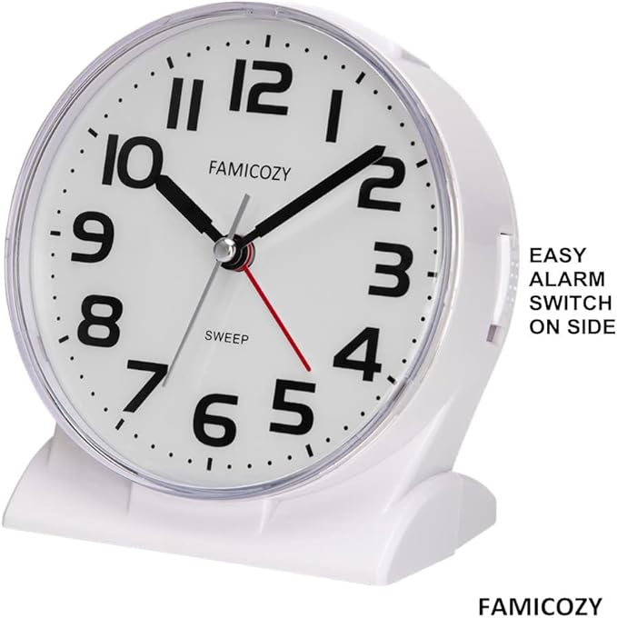 FAMICOZY 4.5" No Ticking Analog Alarm Clock, Silent Readable - Image 4