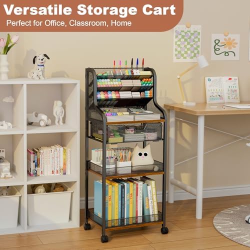 large 7-tier rolling utility cart with drawer, 40in on a desk or shelf