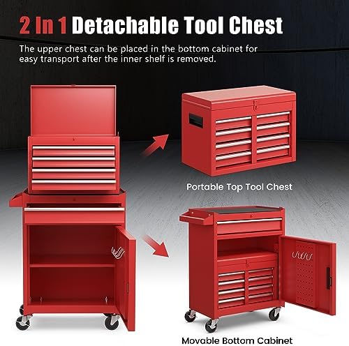 dreamade 5-drawer tool chest combo, rolling tool cabinet showing dimensions