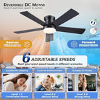 ayaoty ceiling fans with lights - 48" black showing dimensions