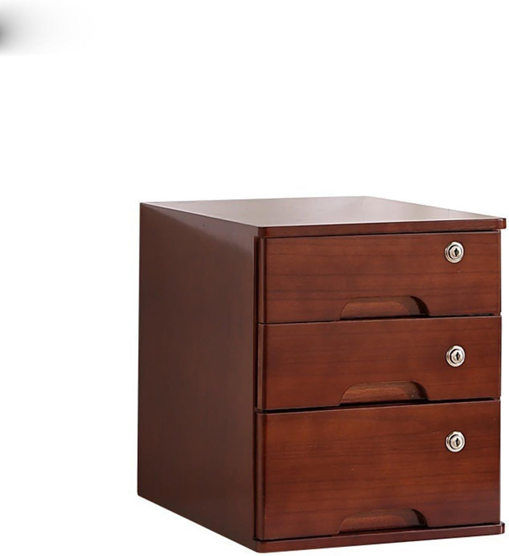 Solid Wood Lockable File Cabinet - 3 Der Desktop Nizer for A4 & Receipt Files - Secure STO Solut for Home & Office - 30X40X35.5Cm Dimeons
