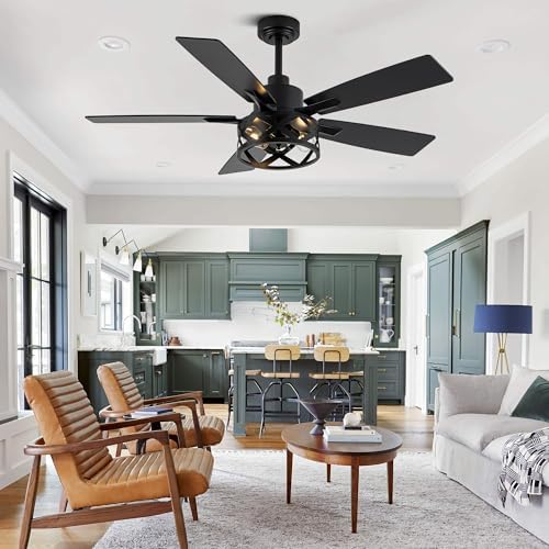52" farmhouse ceiling fan with lights and remote, close-up detail
