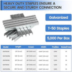 meite T50 Staples, 9/16 Inch Length Heavy Duty Staples for Staple Gun, Galvanized, 20 Gauge 3/8" Crown, Compatible with T50 Staple Gun, Ideal for Upholstery, Construction, Furniture (5,000 Counts)