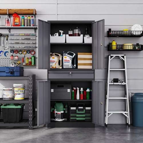 letaya metal garage storage cabinet with drawer,4 door, front angle view