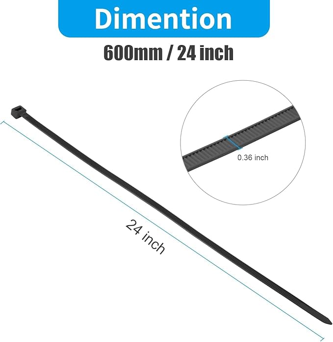 XINGO 24 Inch Black Large Zip Ties Heavy Duty 500 Pack, 200 LBS Ultra Strong - Image 2