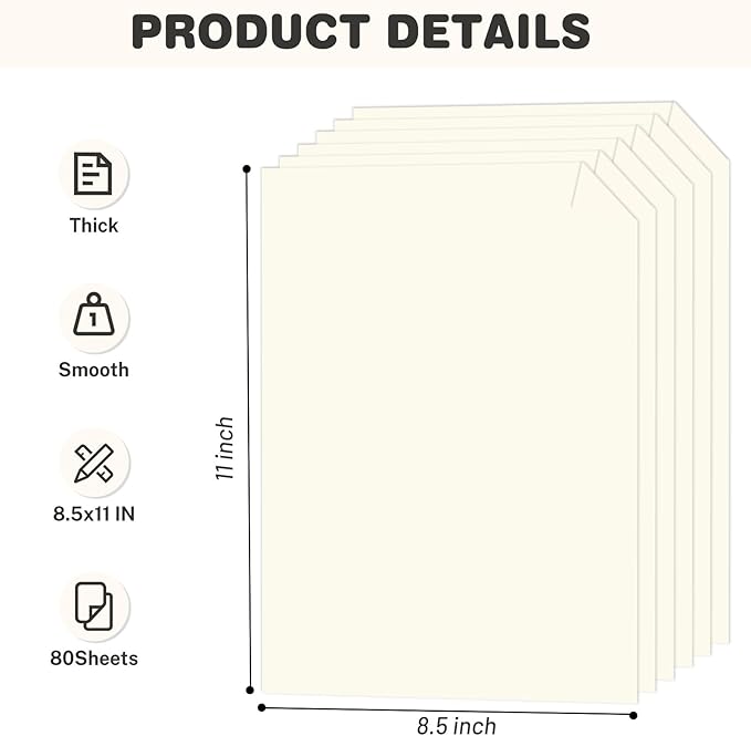 Cream Cardstock 8.5 X 11, 80 Sheets Card Stock, 75lb/ 200gsm Copy Paper - Image 2
