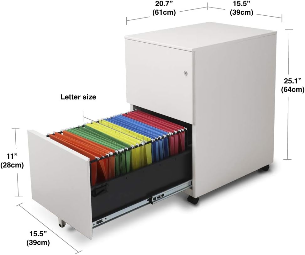 Aurora Modern Soho Design 2-Drawer Metal Mobile File Cabinet with Lock Key/Fully Assembled, White
