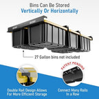 usa based overhead garage storage rack, connectable heavy shown in use