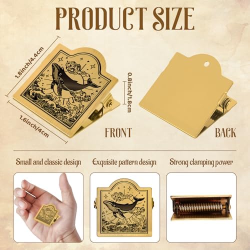 Vintage Journal Clip Waves Whale Ocean Travelers Notebook Clip | Brass Metal Book Page Holder Clips for Notebooks Sketchbooks Bookmarks Planners Journaling Reading Decorations Art Charms