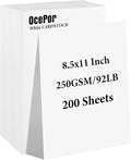 OcePor 200 Sheets White Cardstock 8.5” x 11”, 92lb/250gsm Card Stock, Thick by OcePor