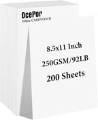 OcePor 200 Sheets White Cardstock 8.5” x 11”, 92lb/250gsm Card Stock, Thick by OcePor