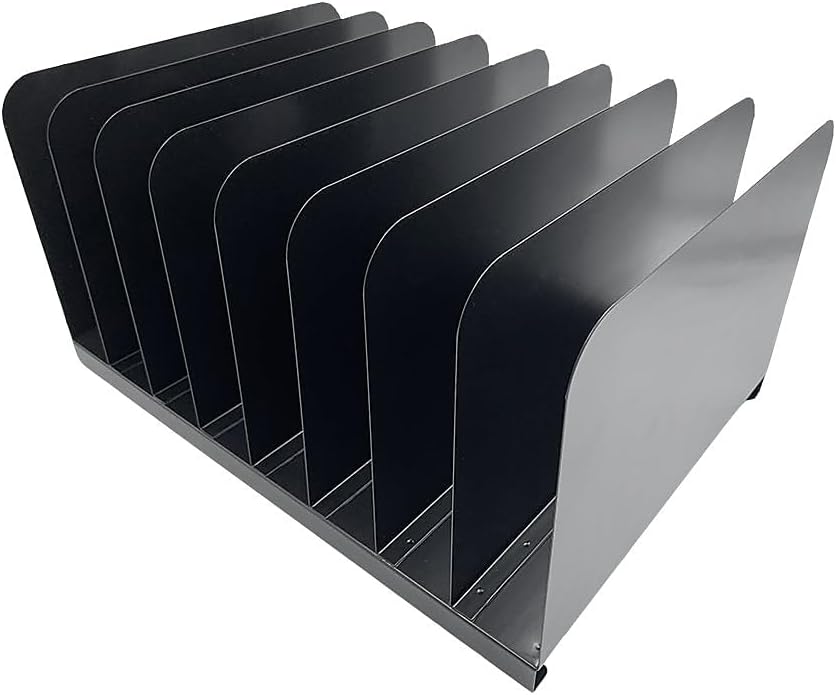 Huron Applied Sciences Vertical 8 Slot Steel Desk Organizer/Sorter, Black