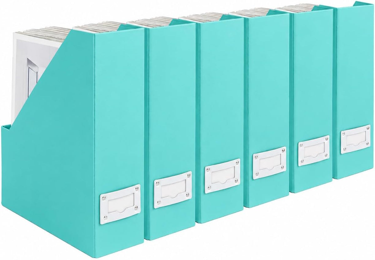 BLU MONACO Set of 6 Aqua Magazine File Holders | Foldable Magazine Storage Bo...
