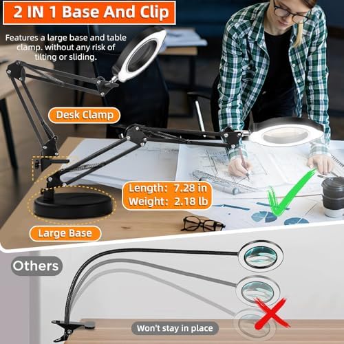10X Magnifying Glass with Light and Stand 2-in-1 LED Lighted Desk Lamp