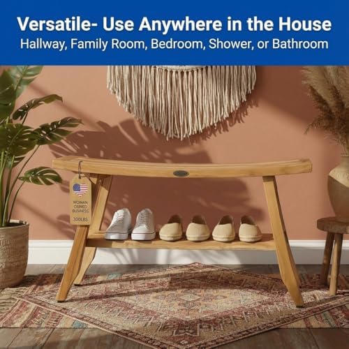 EcoDecors Satori 34-Inch Natural Teak Shower Bench, Waterproof
