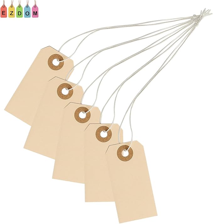 Paper Tags with Strings Attached Elastic- #1, 2 3/4” x 1 3/8”, Box of 500 - Image 9