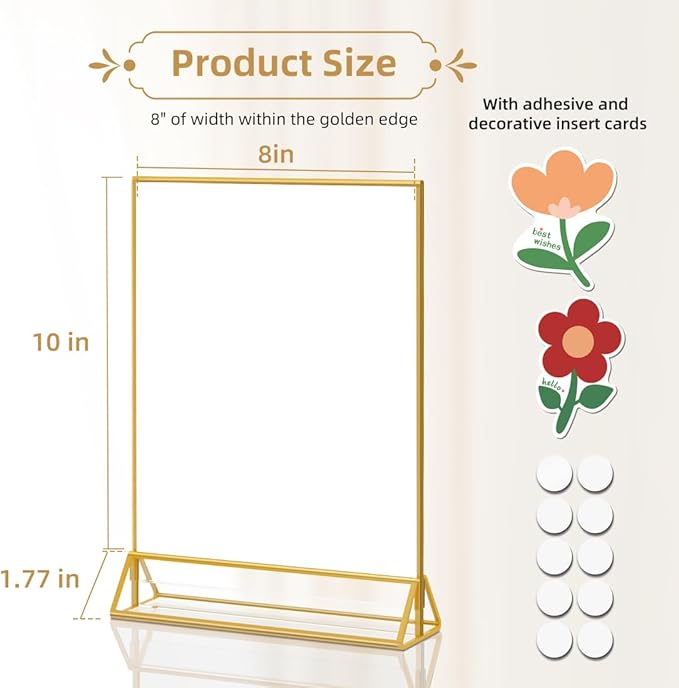 PPH-Sisy 8X10 Gold Frames Double Sided Acrylic Sign Holder Tabletop Picture - Image 2