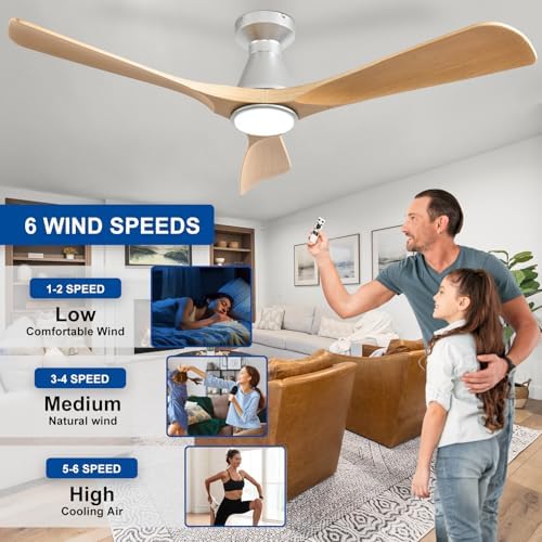 depuley 52-inch ceiling fans with lights: wood 3, close-up detail