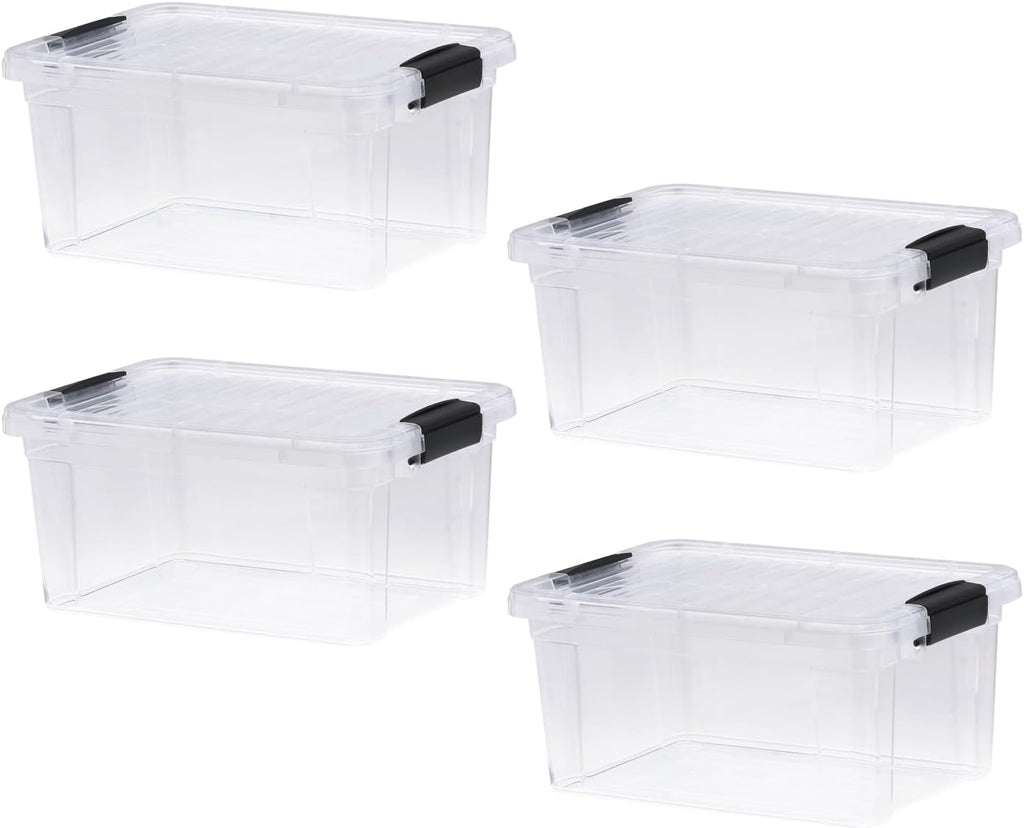 Superio Storage Bins with Lids- 4 Pack, 6.6 Qt Clear Boxes