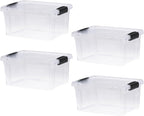 Superio Storage Bins with Lids- 4 Pack, 6.6 Qt Clear Boxes