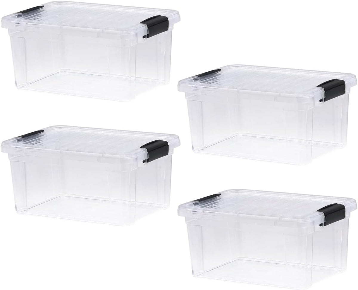 Superio Storage Bins with Lids- 4 Pack, 6.6 Qt Clear Boxes
