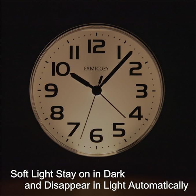 FAMICOZY Automatically Backlighted Alarm Clock, Silent No Ticking - Image 2
