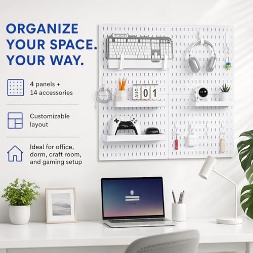 Colville White Pegboard Wall Organizer Kit, 24 x 24 in, 4 Panels