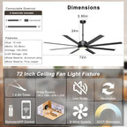 ohniyou 72" black industrial ceiling fan with light shown in use
