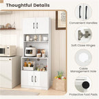 Kitchen Hutch with Countertop, 66" Tall Modern Farmhouse Coffee Bar Pantry Cabinet with Charging Station & Microwave Shelf for Small Spaces, Studio, Apartment (White)