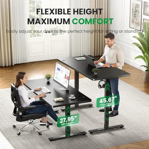 SIAGO Black 60x28 in Standing Desk, 1 Inch Thick Tabletop, Double Frame | Electric, Holds 220lbs, Sit Stand, 3 Memory Height Adjustment, Extra Deep Table Top, Black Frame