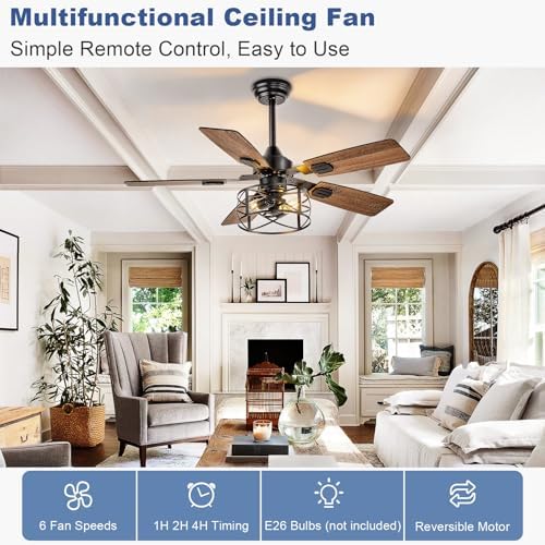 depuley 42-inch ceiling fans with lights: caged ceiling shown in use