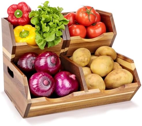 acacia wood pantry storage bins, stackable 3-piece set, main product view