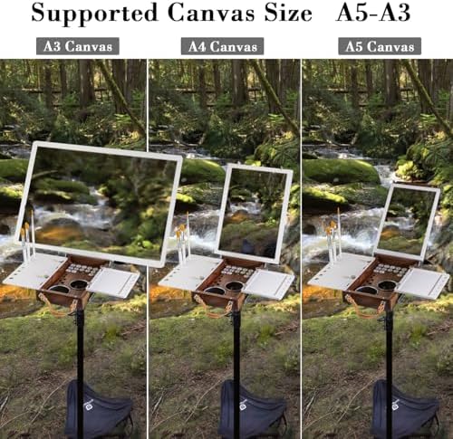 acode wood travel watercolor palette, plein air easel, side view