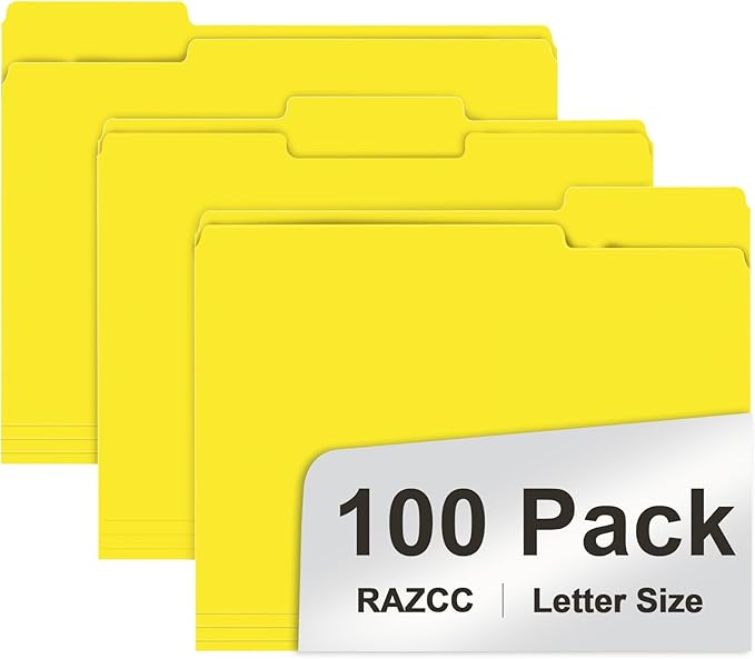 File Folder, RAZCC 100 Pack 1/3 Cut Tab File Folders Letter Size, Folders by RAZCC