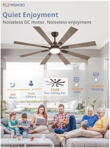 zmishibo 62” farmhouse ceiling fan with light, remote showing dimensions