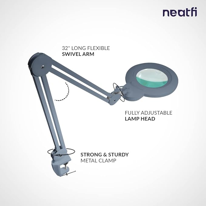 Neatfi XL Bifocal LED Magnifying Lamp, 7-Inch Acrylic Lens, 5D/20D Magnification - Image 5