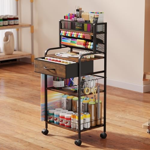 homsorout art cart, 3 tier rolling cart, front angle view