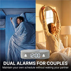 fabric digital alarm clock for bedroom, wireless charging, side view